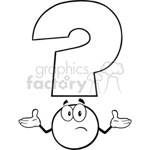 clipart - 6269 Royalty Free Clip Art Black and White Question Mark Character With A Confused Expression.