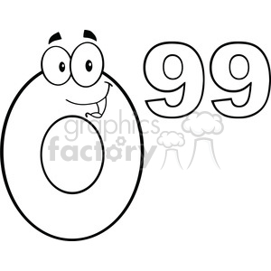 Royalty Free Clip Art Black And White Price Tag Number .99 Cartoon Mascot Character clipart.