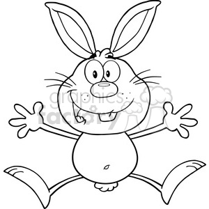 Royalty Free RF Clipart Illustration Black And White Happy Rabbit Cartoon Character Jumping clipart.