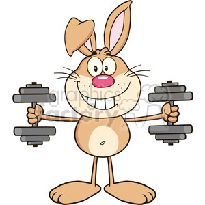 clipart - Royalty Free RF Clipart Illustration Smiling Brown Rabbit Cartoon Character Training With Dumbbells.