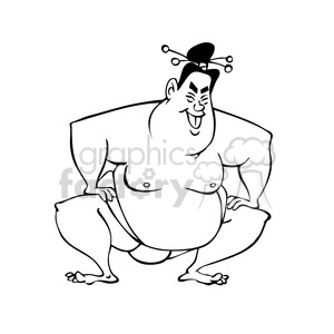 cartoon sumo wrestler in black and white clipart.