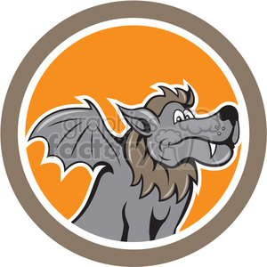 clipart - kludde wolf bat wings side in circle shape.