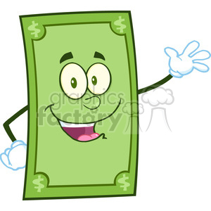 6850_Royalty_Free_Clip_Art_Smiling_Dollar_Cartoon_Character_Waving_For_Greeting clipart. Commercial use image # 393111