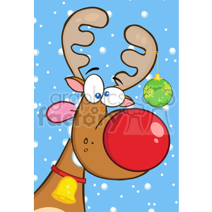 6928 Royalty Free RF Clipart Illustration Crazy Reindeer With Christmas Ball clipart.