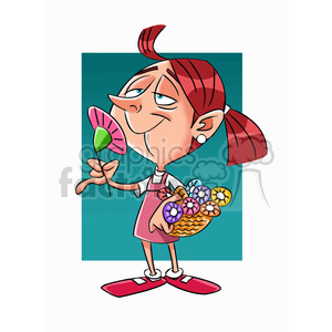 cartoon characters funny girl smelling fresh flowers woman