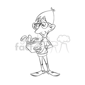 vector black and white cartoon man working on his tablet device clipart. Commercial use icon # 393740