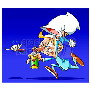 cartoon guy chasing bug mosquito zancudo
