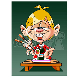 black and white image of kid eating sushi sushy clipart. Royalty-free image # 394040