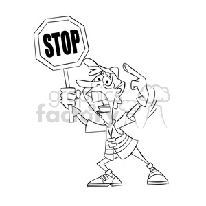 construction worker holding a stop sign black and white clipart. Commercial use image # 394751