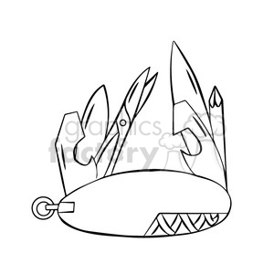 swiss army pocket knife black and white clipart.