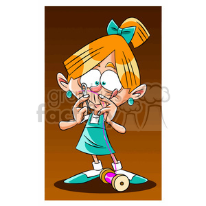 clipart - girl trying to thread a needle.