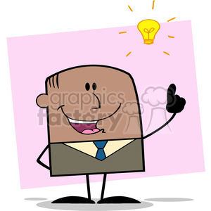 Royalty Free RF Clipart Illustration Happy African American Businessman With A Bright Idea Cartoon Character On Background clipart. Commercial use image # 395888