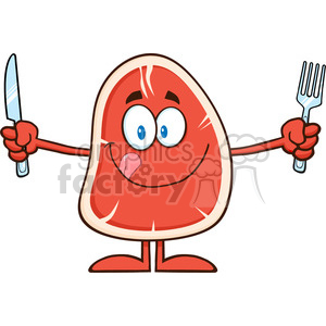 8409 Royalty Free RF Clipart Illustration Hungry Steak Cartoon Mascot Character With Knife And Fork Vector Illustration Isolated On White clipart.
