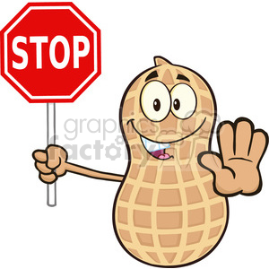 8731 Royalty Free RF Clipart Illustration Smiling Peanut Cartoon Mascot Character Holding A Stop Sign Vector Illustration Isolated On White clipart.