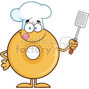 8650 Royalty Free RF Clipart Illustration Chef Donut Cartoon Character Holding A Slotted Spatula Vector Illustration Isolated On White clipart.