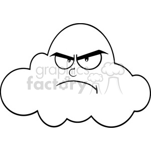 Royalty Free RF Clipart Illustration Black And White Angry Cloud Cartoon Mascot Character clipart. Commercial use image # 396879