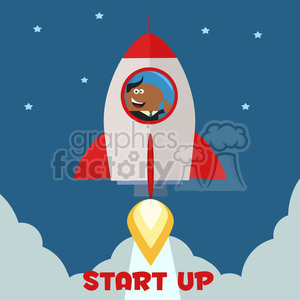 8336 Royalty Free RF Clipart Illustration African American Manager Launching A Rocket To The Sky And Giving Thumb Up Flat Style Vector Illustration clipart.