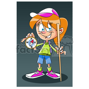 girl hiker trina cartoon character mascot hiking camping hike walking direction compass