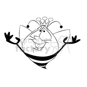 bob the bee with gold crown king black white clipart. Commercial use image # 397438