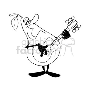 clipart - paul the cartoon pear character playing the guitar black white.
