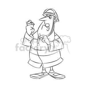 clipart - frank the cartoon firefighter trying to smoke black white.