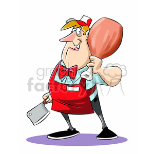 Chuck the cartoon butcher holding large ham bone clipart.