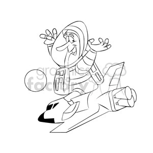 scott the astronaut cartoon character riding space shuttle black white clipart. Royalty-free icon # 397628