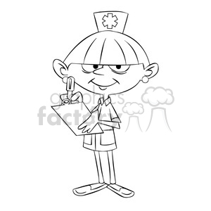 betty the cartoon nurse writing on a chart black white clipart. Commercial use image # 397728
