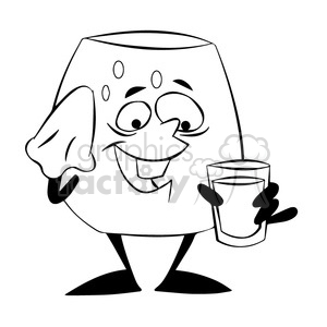 larry the cartoon glass character drinking water black white clipart. Commercial use image # 397858