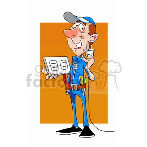felix the cartoon handy man character holding a plug and outlet clipart. Commercial use image # 397878