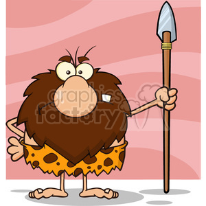 clipart - 9908 angry male caveman cartoon mascot character standing with a spear vector illustration.