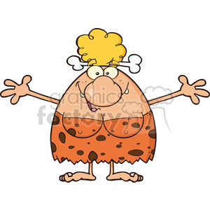 smiling cave woman cartoon mascot character with open arms for a hug vector illustration clipart.