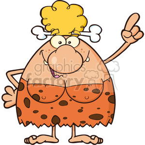 clipart - smiling cave woman cartoon mascot character pointing vector illustration.