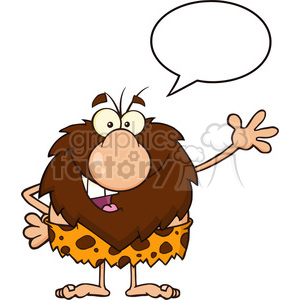happy male caveman cartoon mascot character talking and waving vector illustration clipart. Royalty-free image # 399172