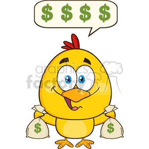 royalty free rf clipart illustration yellow chick cartoon character holding money bags and talking vector illustration isolated on white clipart. Royalty-free image # 399252