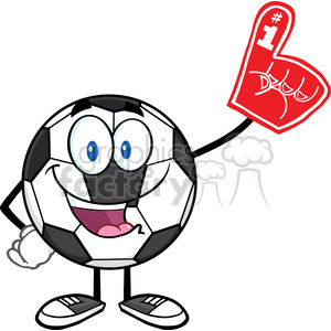 happy soccer ball cartoon mascot character wearing a foam finger vector illustration isolated on white background clipart. Royalty-free image # 399795