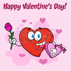 cute red valentine heart character holding a rose and candy vector illustration greeting card clipart.