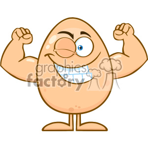 10932 Royalty Free RF Clipart Strong Egg Cartoon Mascot Character Winking And Showing Muscle Arms Vector Illustration clipart.
