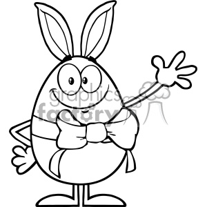 10947 Royalty Free RF Clipart Black And White Smiling Egg Cartoon Mascot Character With A Rabbit Ears And Ribbon Waving For Greeting Vector Illustration clipart. Royalty-free image # 403424