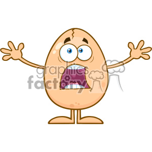 clipart - 10928 Royalty Free RF Clipart Scared Cracked Egg Cartoon Mascot Character With Open Arms Vector Illustration.
