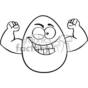 10972 Royalty Free RF Clipart Black And White Strong Egg Cartoon Mascot Character Winking And Showing Muscle Arms Vector Illustration clipart.