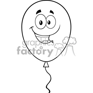 10736 Royalty Free RF Clipart Black And White Happy Balloon Cartoon Mascot Character Vector Illustration