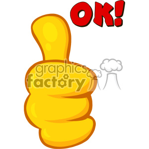 10692 Royalty Free RF Clipart Yellow Cartoon Hand Giving Thumbs Up Gesture Vector With Text OK clipart.