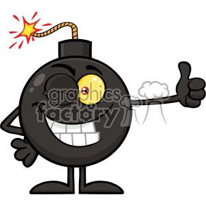 clipart - 10790 Royalty Free RF Clipart Winking Bomb Cartoon Mascot Character Giving A Thumb Vector Illustration.
