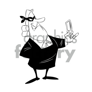 clipart - black and white cartoon supreme court justice taking a selfie.