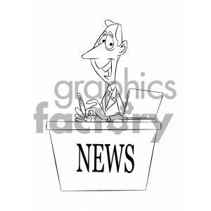 clipart - black and white cartoon news reporter.