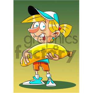 cartoon girl holding huge banana clipart. Commercial use image # 405627