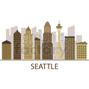 clipart - downtown seattle skyline vector design with label.