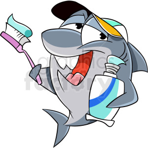 shark holding toothbrush cartoon clipart.