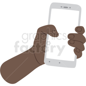 african american hand holding phone vector clipart no background .